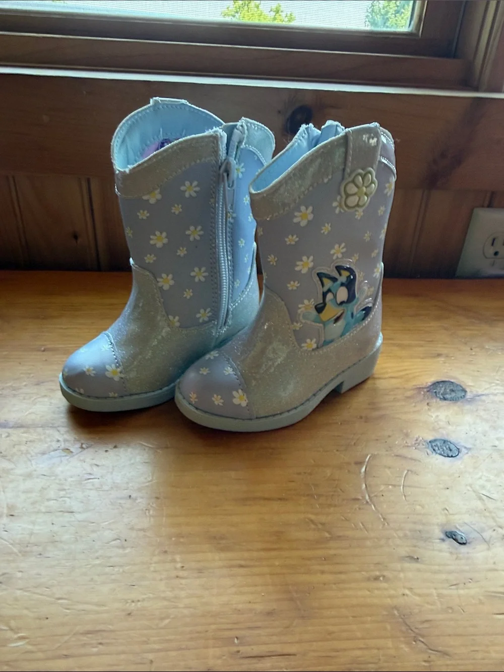 Girls Light Blue Daisy Cowboy Boots with Bluey and bingo